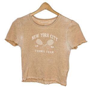 American Eagle Outfitters Crop Top Cap Sleeves Tan Size S